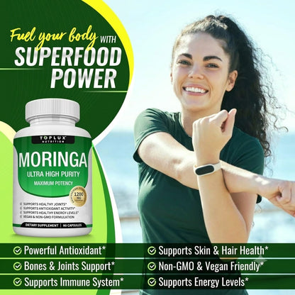 Moringa Leaf Capsules Natural Herbal Supplement 1200mg