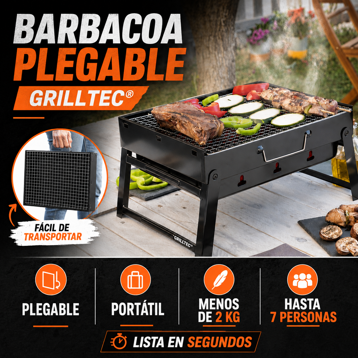 Foldable Japanese Charcoal BBQ Grill – Portable Cast Iron Camping Barbecue for 3–5 People