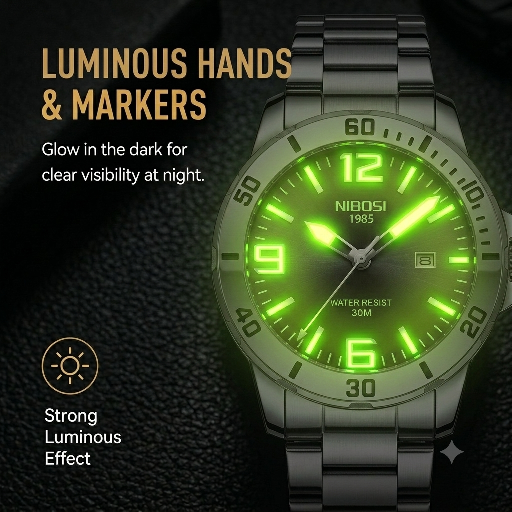 NIBOSI 2589 Men's Quartz Watch – Luxury Business Chronograph with Luminous Display & Calendar