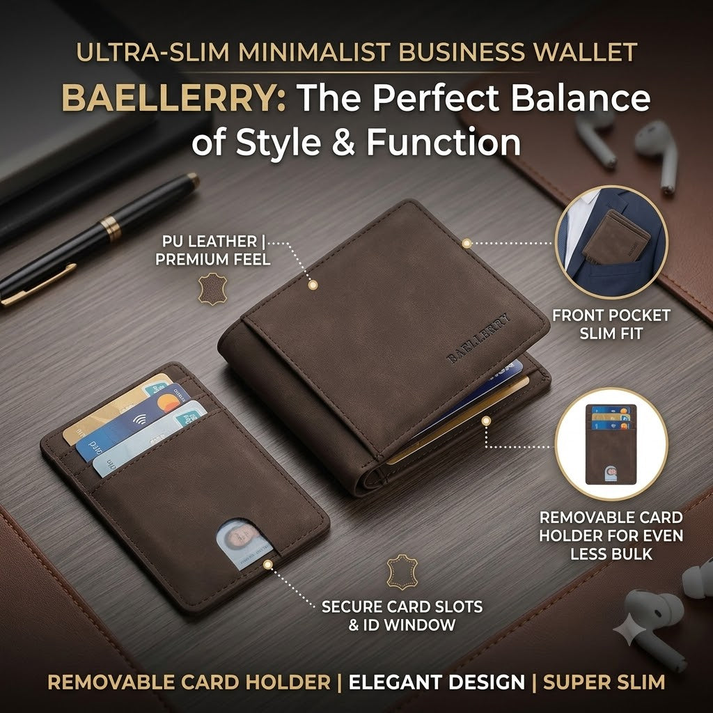 Slim Minimalist Men's Wallet – PU Leather Business Wallet with Removable Card Holder