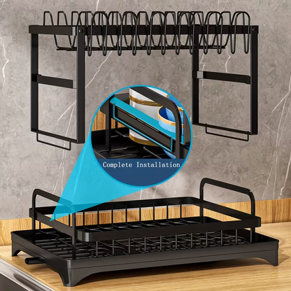 2-Tier Dish Drying Rack with Detachable Drainer & Utensil Holder f
